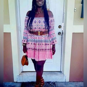 Aztec Design Off the Shoulder Dress